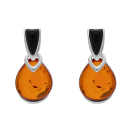 Sterling Silver Whitby Jet Amber Triangle Top Round Drop Earrings E1651