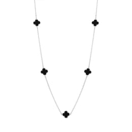 Sterling Silver Whitby Jet Bloom Four Leaf Clover Ball Edge Necklace, N1154