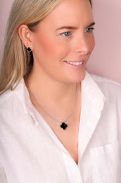 Sterling Silver Whitby Jet Bloom Four Leaf Clover Ball Edge Stud Earrings, E2600