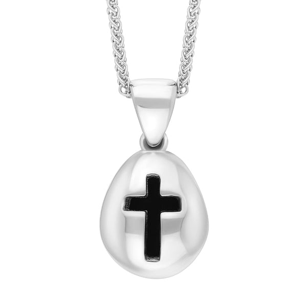 Sterling Silver Whitby Jet Cross Pear Shape Necklace