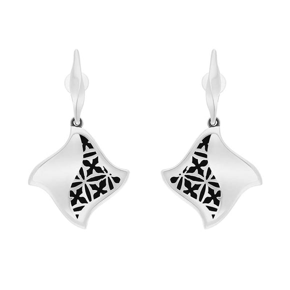 Sterling Silver Whitby Jet Filigree Gothic Square Drop Earrings, E1589