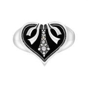 Sterling Silver Whitby Jet Freshwater Pearl Victoriana Ring