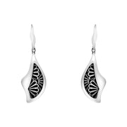 Sterling Silver Whitby Jet Gothic Filigree Fan Drop Earrings, E1592