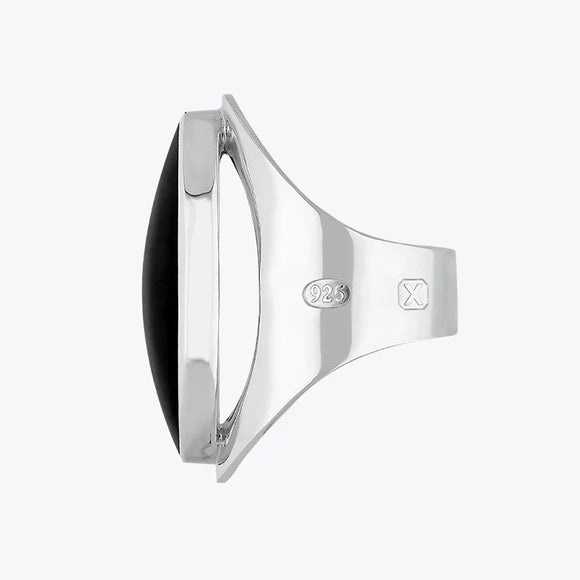 Sterling Silver Whitby Jet Hallmark Large Oval Ring