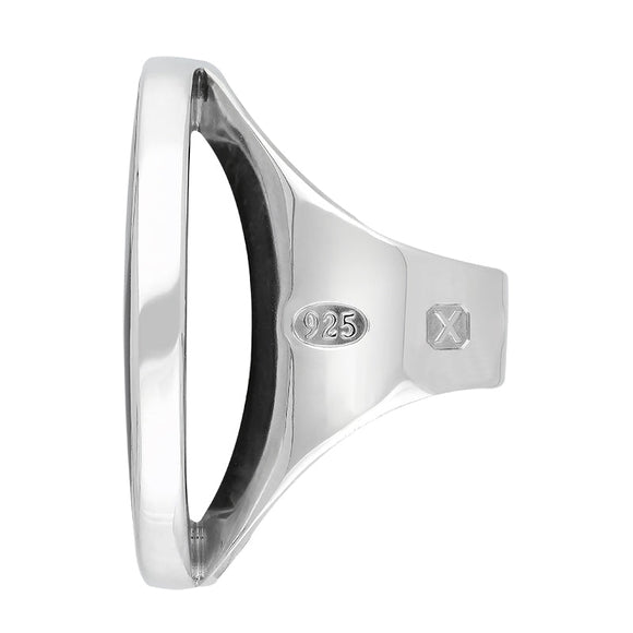 Sterling Silver Whitby Jet Hallmark Large Round Ring