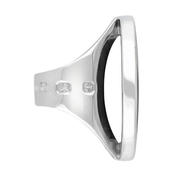 Sterling Silver Whitby Jet Hallmark Large Round Ring