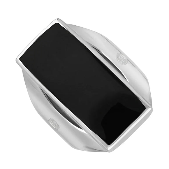 Sterling Silver Whitby Jet Hallmark Medium Oblong Ring, R065_FH.