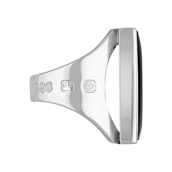 Sterling Silver Whitby Jet Hallmark Medium Oblong Ring