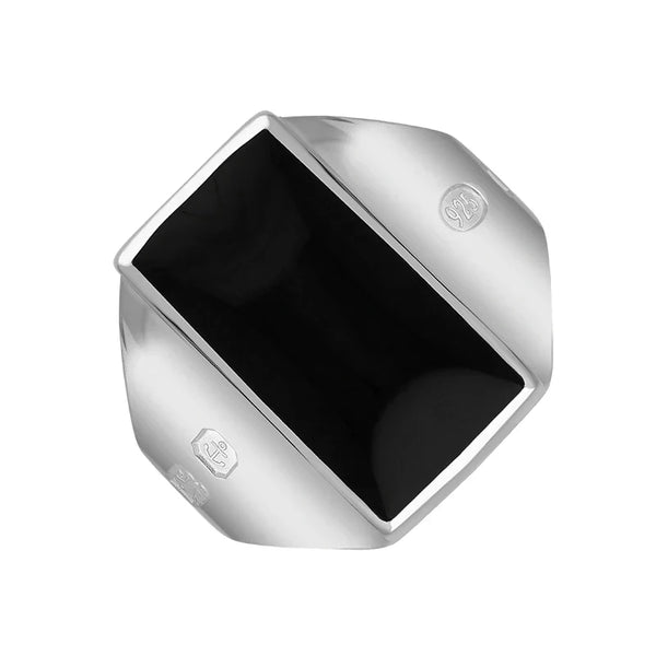 Sterling Silver Whitby Jet Hallmark Small Oblong Ring, R221_FH.