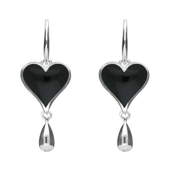 Sterling Whitby Jet Jet Heart Teardrop Hook Earrings. E2596.