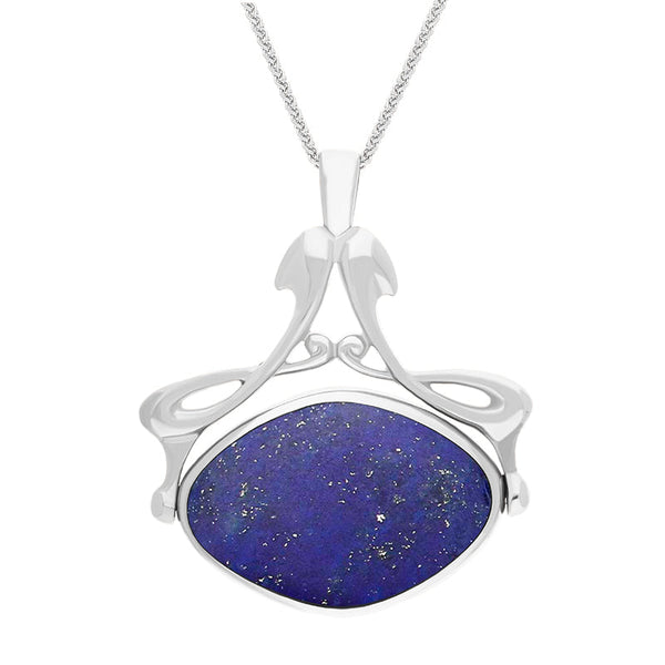 Sterling Silver Whitby Jet Lapis Lazuli Bell Diamond Swivel Fob Necklace, P113_10.