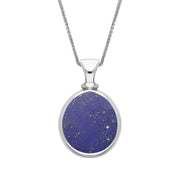Sterling Silver Whitby Jet Lapis Lazuli Small Double Sided Pear Fob Necklace, P220.