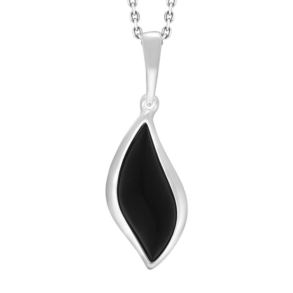 Sterling Silver Whitby Jet Leaf Shape Necklace, P1984