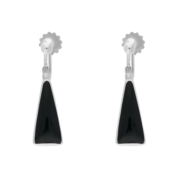 Sterling Silver Whitby Jet Long Triangle Clip On Drop Earrings, E1771.