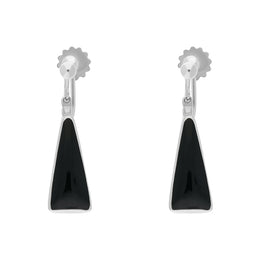 Sterling Silver Whitby Jet Long Triangle Clip On Drop Earrings, E1771.