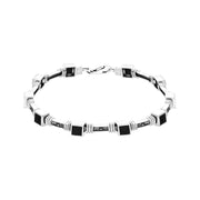Sterling Silver Whitby Jet Marcasite Square Stone Bracelet, B752.