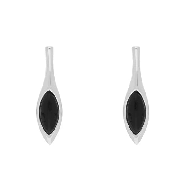 Sterling Silver Whitby Jet Marquise Drop Stud Earrings, E2093.