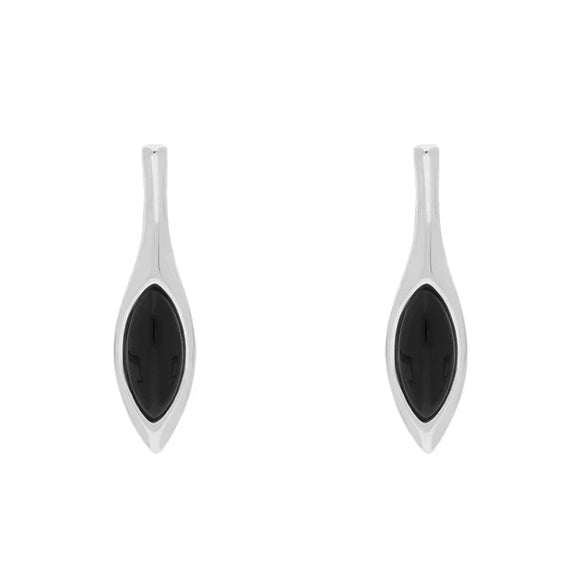 Sterling Silver Whitby Jet Marquise Drop Stud Earrings, E2093.
