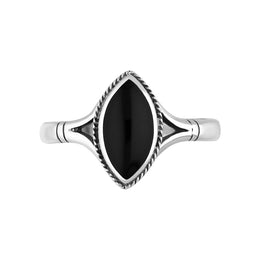 Sterling Silver Whitby Jet Marquise Shaped Rope Detail Ring, R027_2.