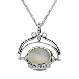 Sterling Silver Whitby Jet Mother Of Pearl Blue John Swivel Fob Necklace