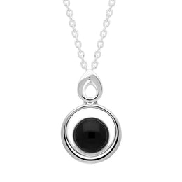 Sterling Silver Whitby Jet Oval Necklace P3672.