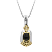 Sterling Silver Whitby Jet Ornate Oblong Necklace D GAL0375