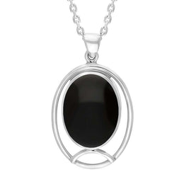 Sterling Silver Whitby Jet Oval Open Frame Necklace Punq0007414