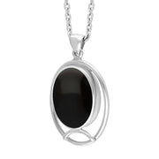 Sterling Silver Whitby Jet Oval Open Frame Necklace Punq0007414