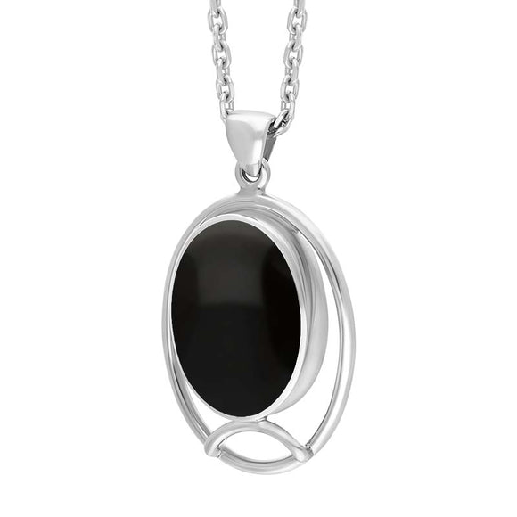 Sterling Silver Whitby Jet Oval Open Frame Necklace Punq0007414