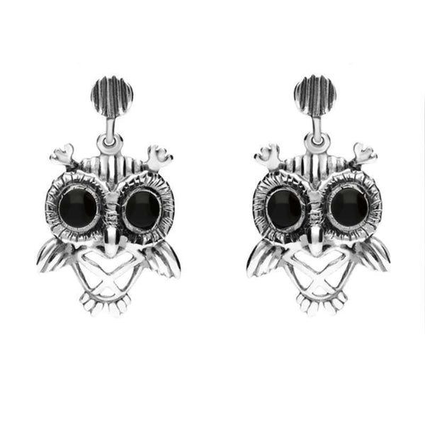 Sterling Silver Whitby Jet Owl Stud Earrings, E2329