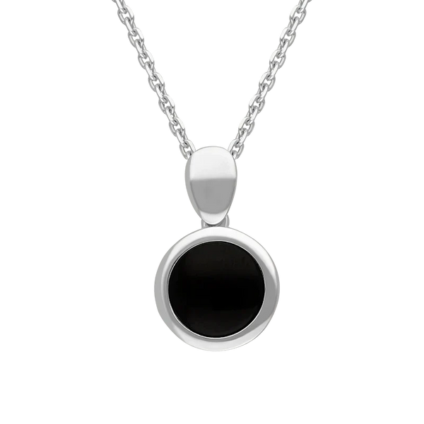 Sterling Silver Whitby Jet Round Open Back Necklace