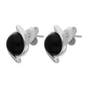 Sterling Silver Whitby Jet Round Swirl Edge Stud Earrings E2579_2