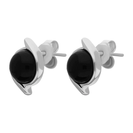 Sterling Silver Whitby Jet Round Swirl Edge Stud Earrings E2579_2
