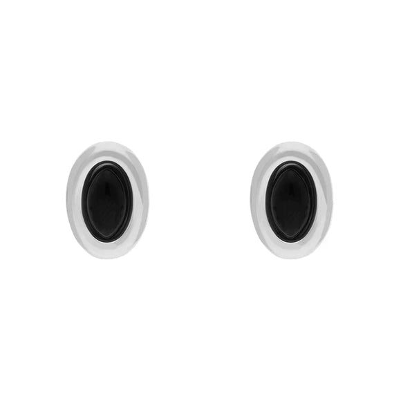 Sterling Silver Whitby Jet Small Oval Stud Earrings, E1575.