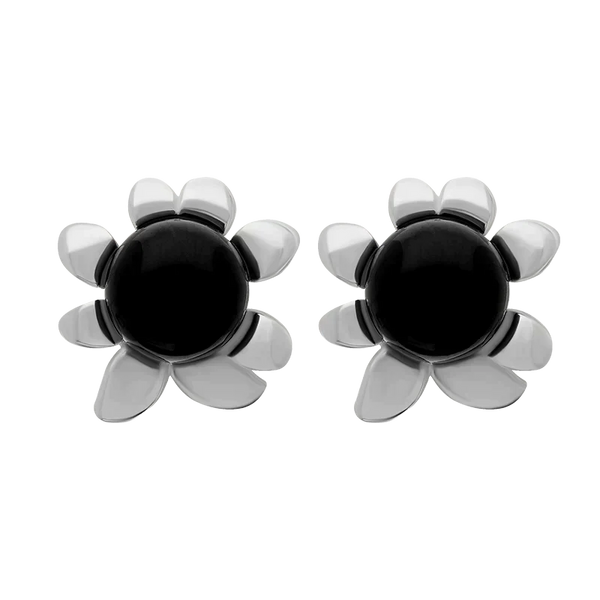 Sterling Silver Whitby Jet Small Round Petal Edge Stud Earrings E2571