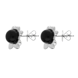 Sterling Silver Whitby Jet Small Round Petal Edge Stud Earrings E2571_2