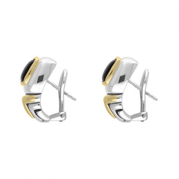 Sterling Silver Whitby Jet Square Omega Clip Earrings D