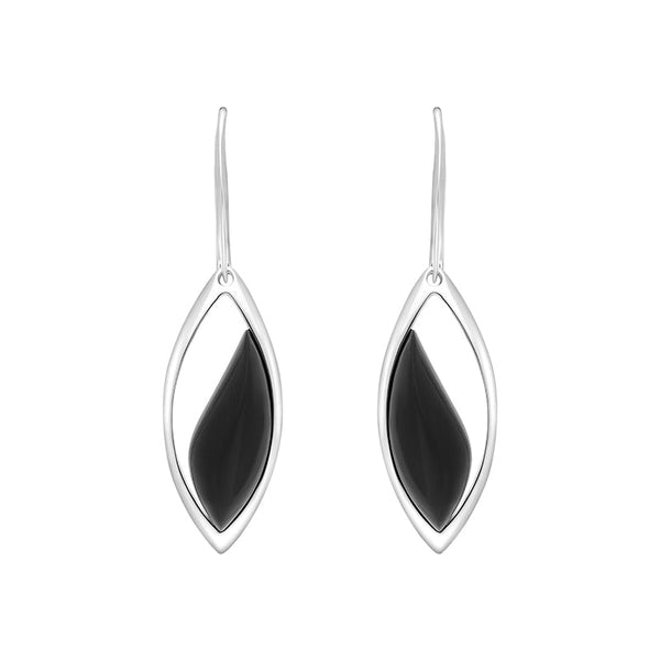 Sterling Silver Whitby Jet Wavy Marquise Open Drop Earrings, E2607