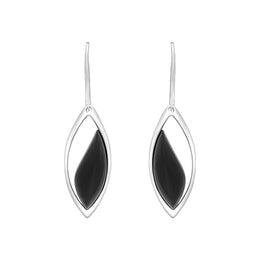 Sterling Silver Whitby Jet Wavy Marquise Open Drop Earrings, E2607