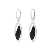 Sterling Silver Whitby Jet Wavy Marquise Open Drop Earrings