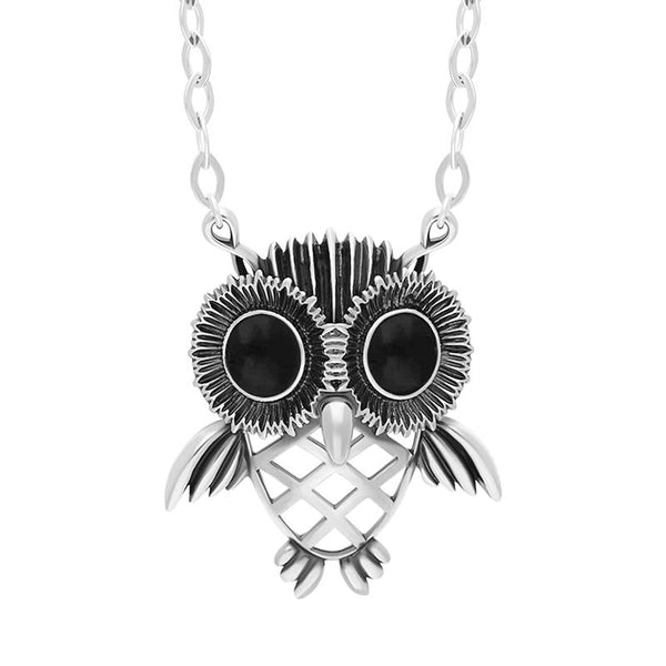 Sterling Silver Whitby Jet Owl Necklace, N872.