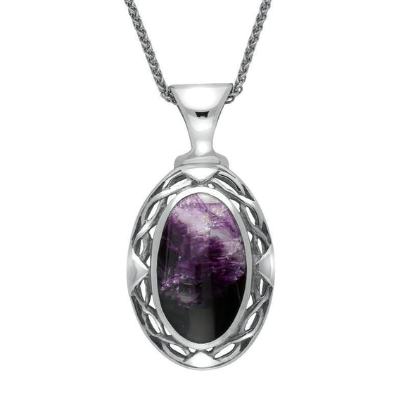 Sterling Silver Whitby Jet Celtic Oval Four Piece Set, S013 