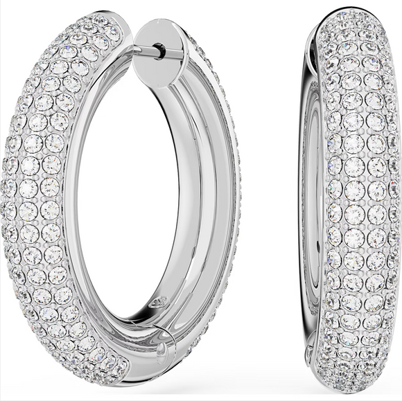 Swarovski Dextera Rhodium Plated White Crystal Hoop Earrings