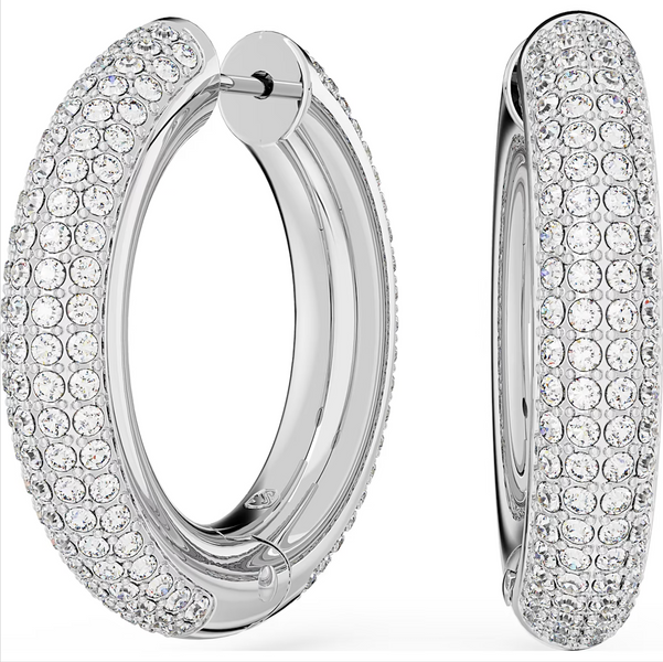 Swarovski Dextera Rhodium Plated White Crystal Hoop Earrings