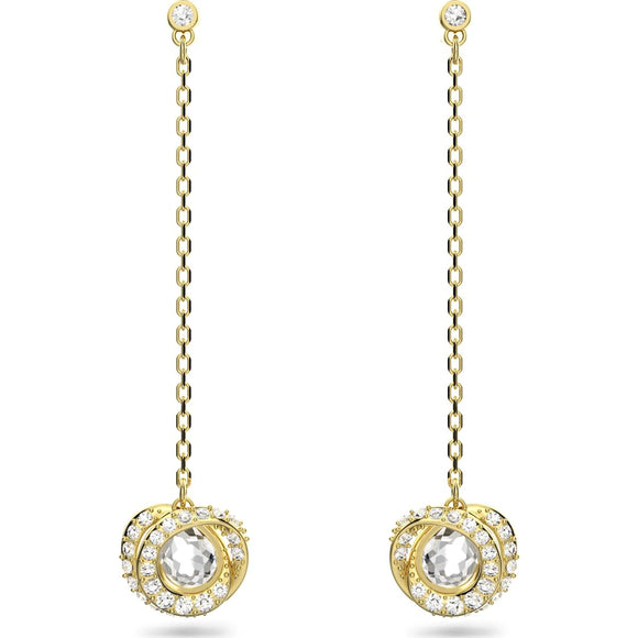 Swarovski Generation Yellow Gold Tone Plated Long White Crystal Drop Earrings, 5636514