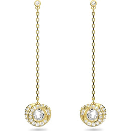 Swarovski Generation Yellow Gold Tone Plated Long White Crystal Drop Earrings, 5636514