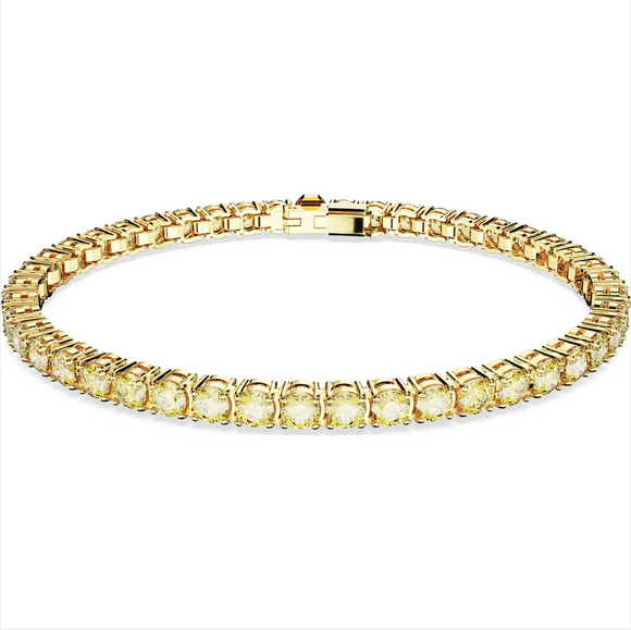 Swarovski Matrix Rhodium Plated Round Yellow Crystal Tennis Bracelet, 5648933