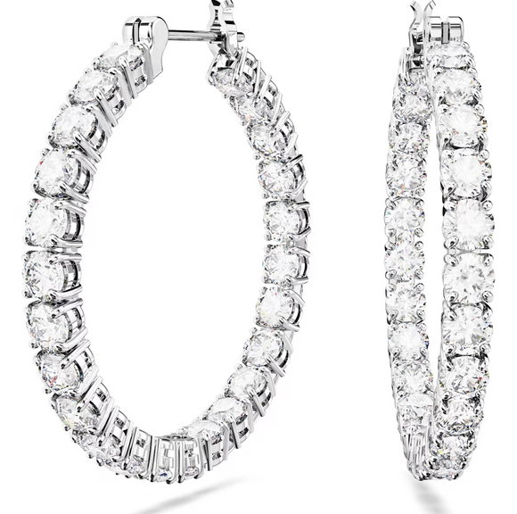 Swarovski Matrix Rhodium Plated Round White Crystal Hoop Earrings, 5647715 