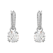 Swarovski Constella Rhodium Plated White Crystal Pave Drop Earrings, 5636717