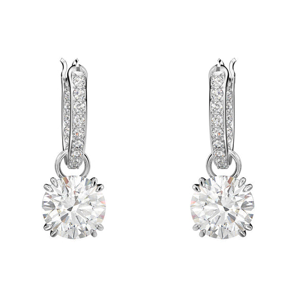 Swarovski Constella Rhodium Plated White Crystal Pave Drop Earrings, 5636717